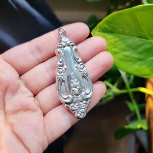 Vintage Antique Art Nouveau Solid 925 Sterling Silver Repoussé Spoon Necklace